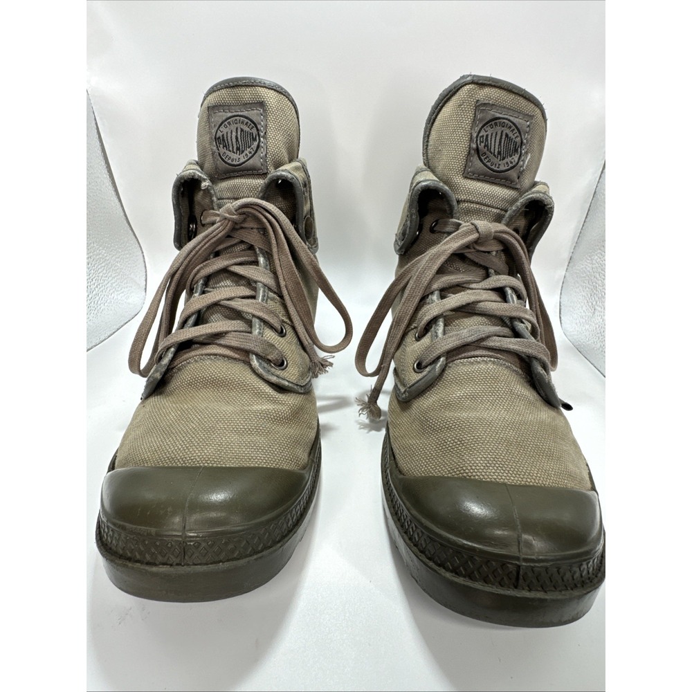 Palladium Baggy Foldover Boots Womens Size 8 Khaki Canvas Combat Ankle Lace Up